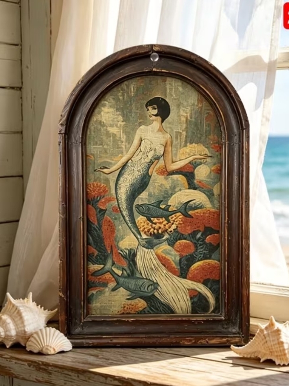 Vintage-Inspired Mermaid Wall Art in Teal and Orange